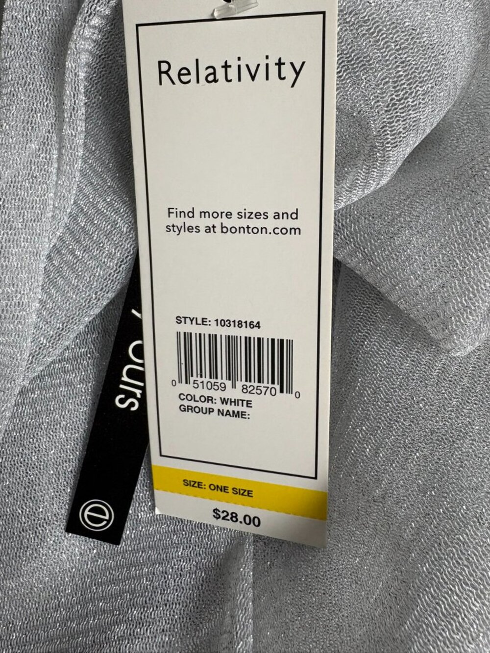 NWT, Relativity silver metallic scarf with rolled/curled edges